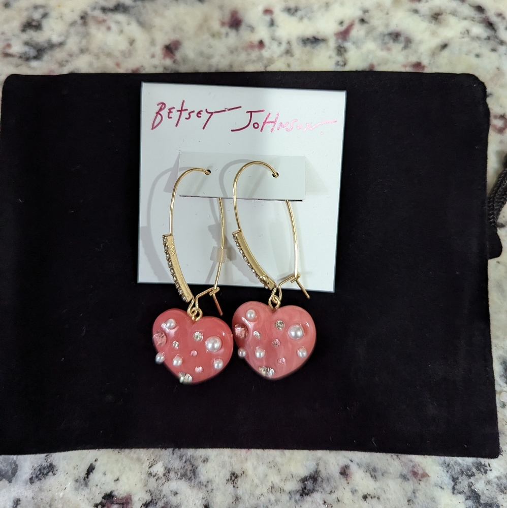 Betsy Johnson  earrings with Huggie drop heart